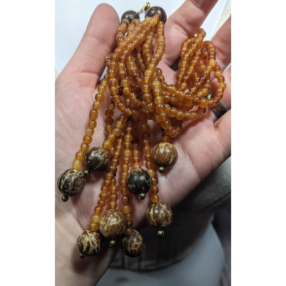 Unique Bohemian Glass Wood And Metal Braided Beaded Necklace - Picture 6 of 7